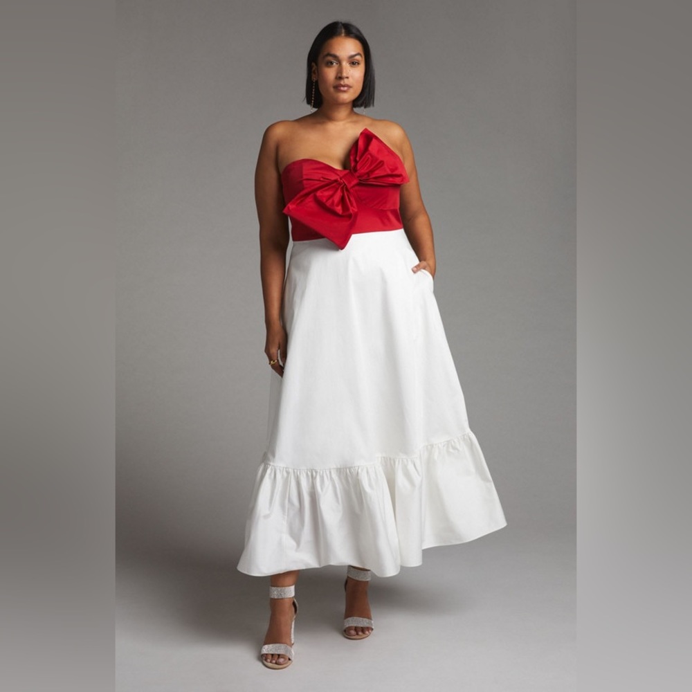 Anthropologie Hutch Red Colorblocked Bow-Tie Maxi Dress